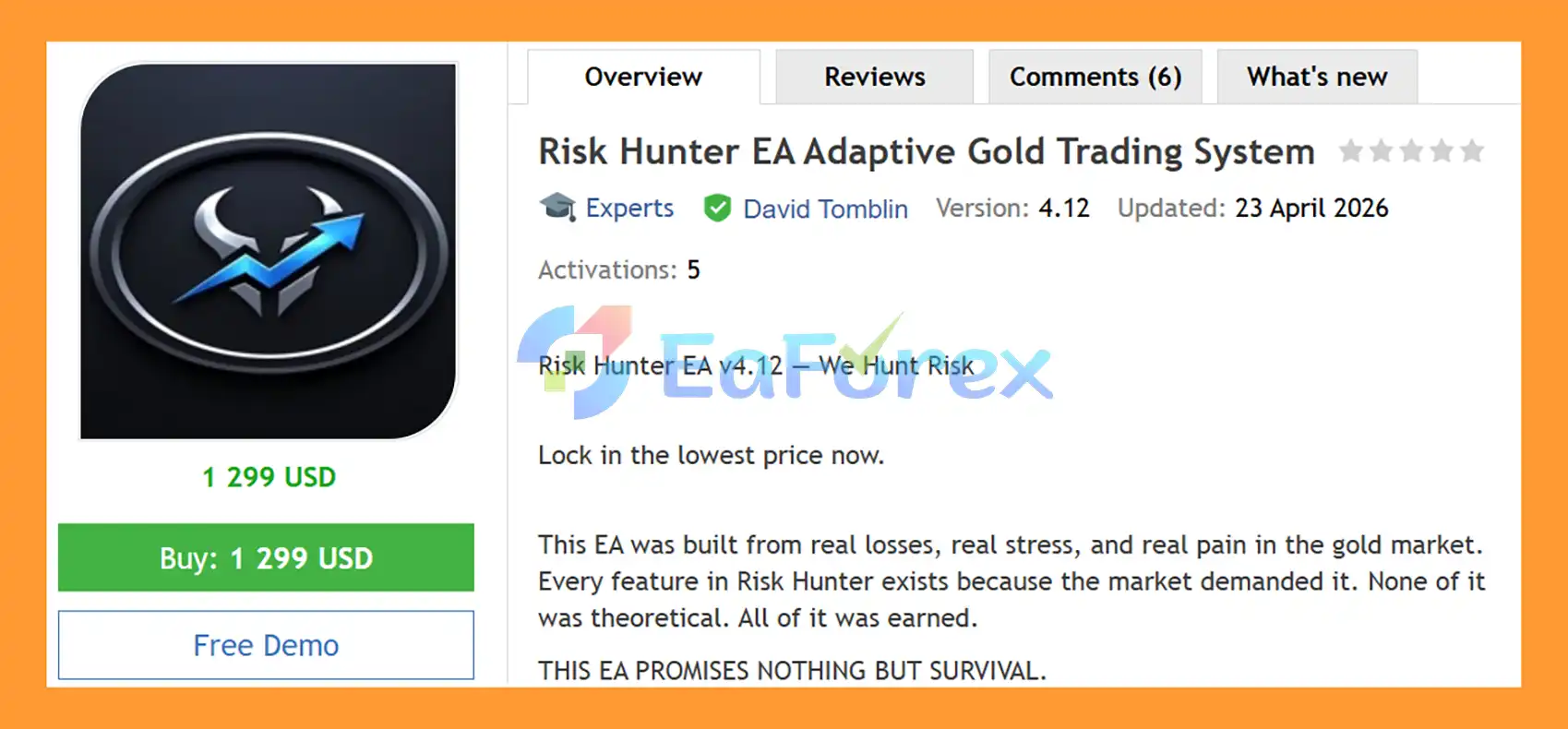 Risk Hunter EA Adaptive Gold Trading System MT5 Overview