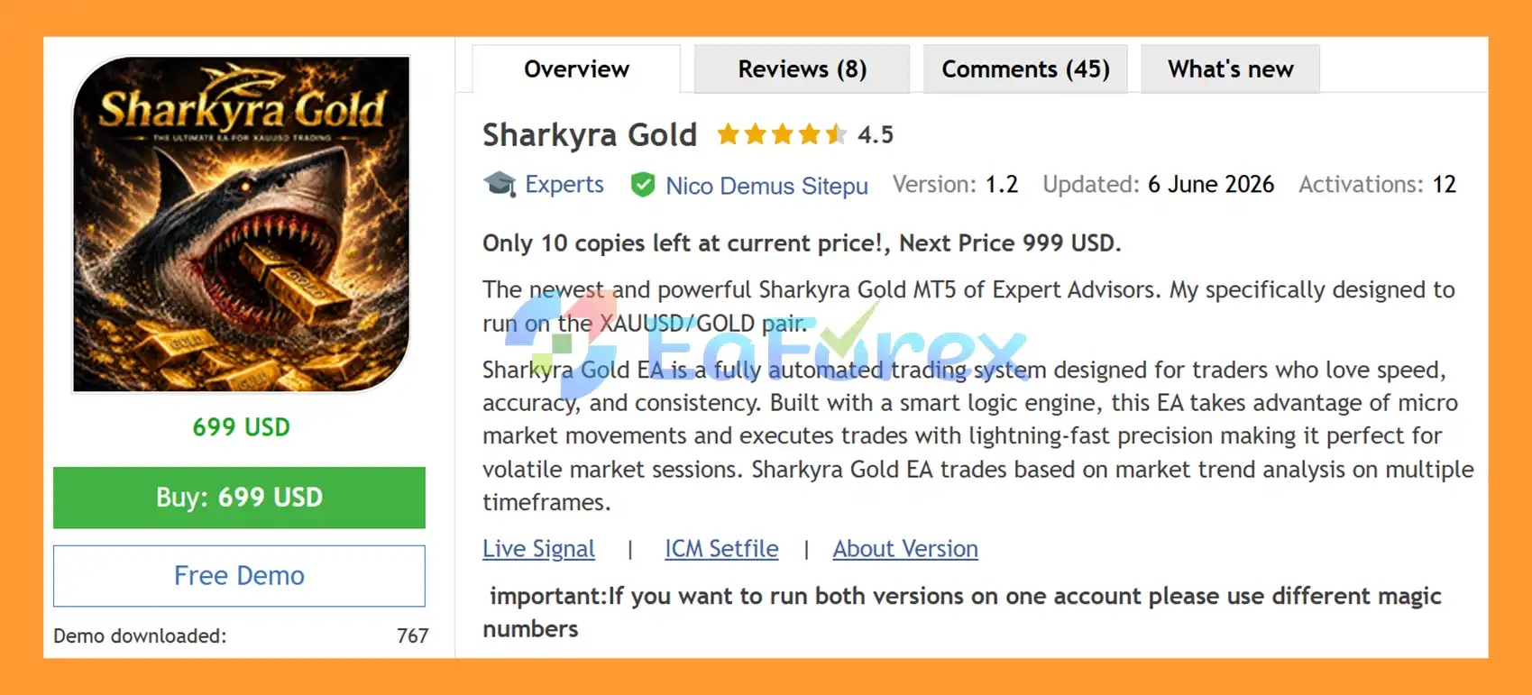 Sharkyra Gold EA MT5 Overview