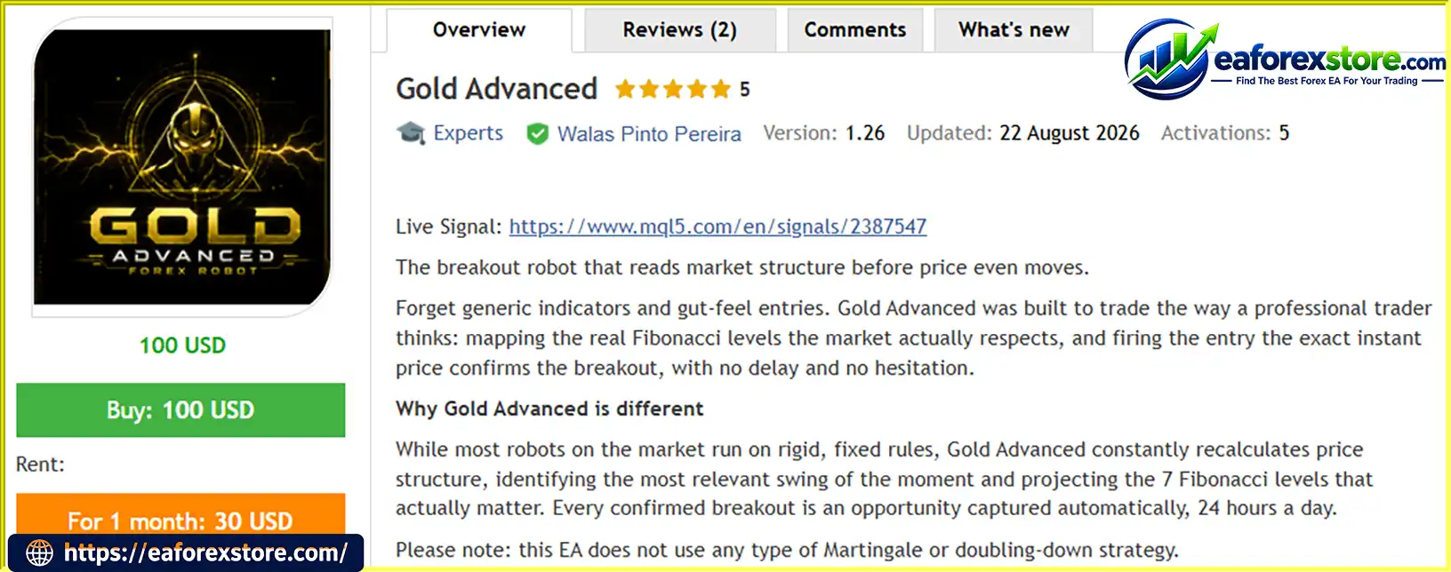 Gold Advanced EA MT5 Overview