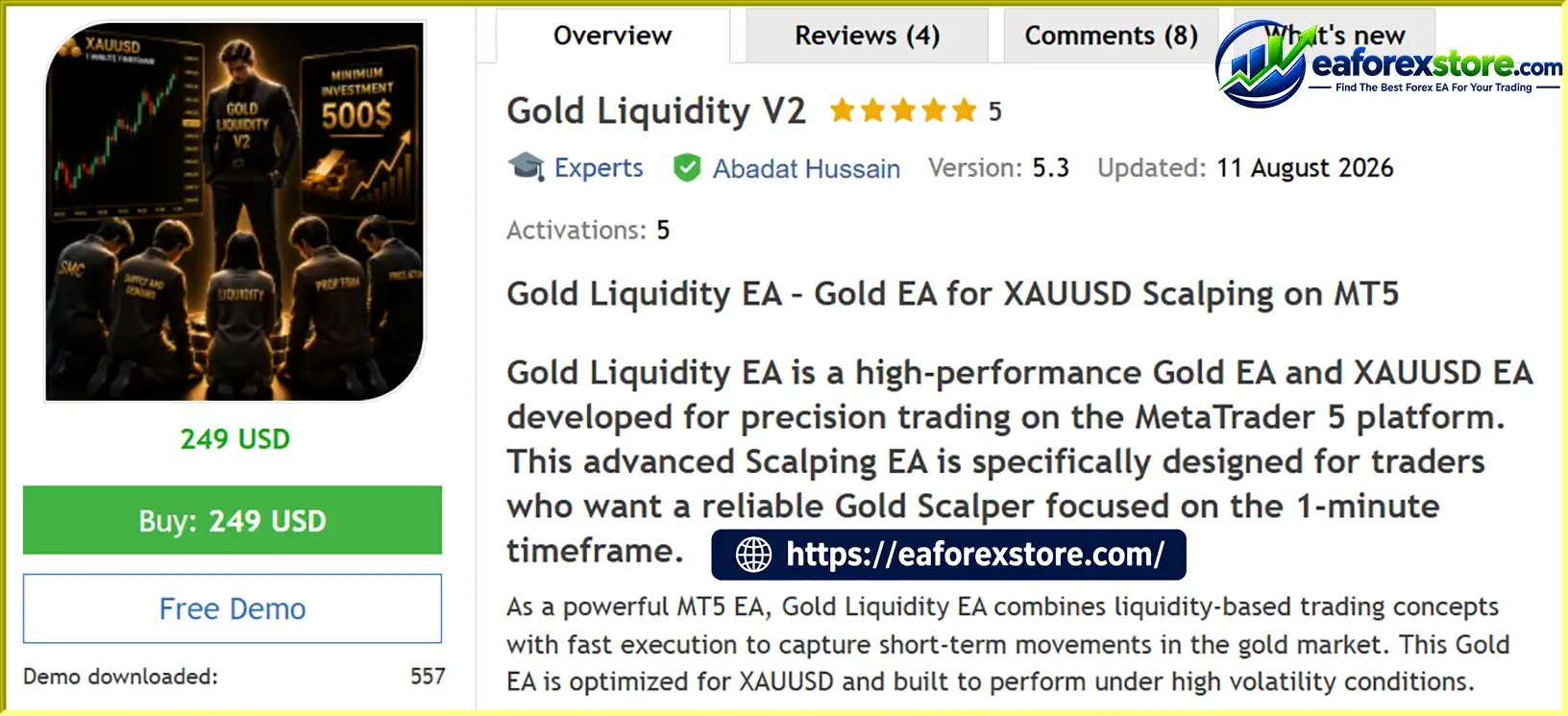Gold Liquidity V2 EA MT5 Overview