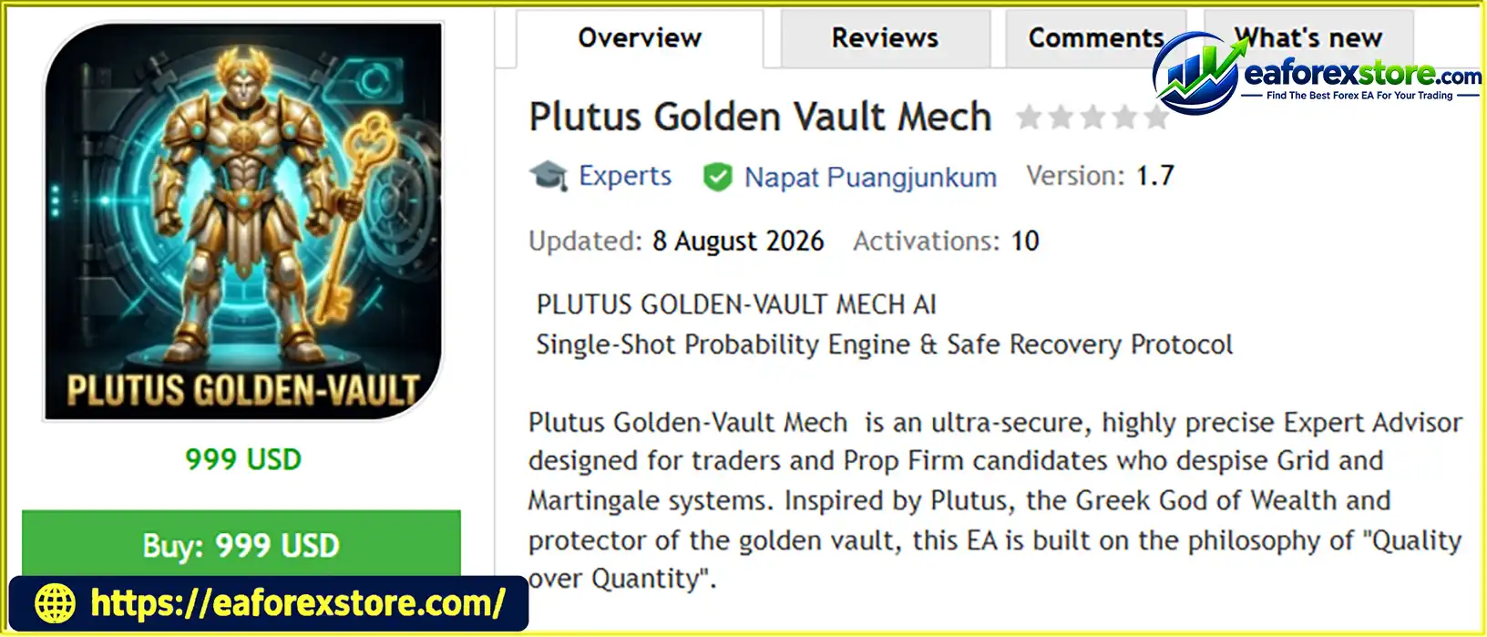 Plutus Golden Vault Mech EA MT5 Overview