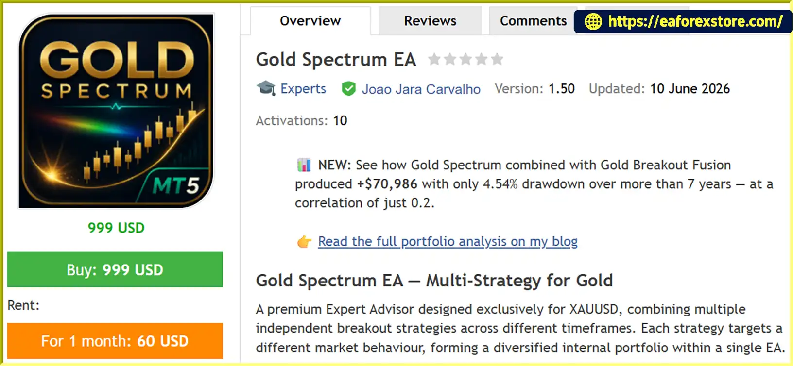 Gold Spectrum EA MT5 Overview