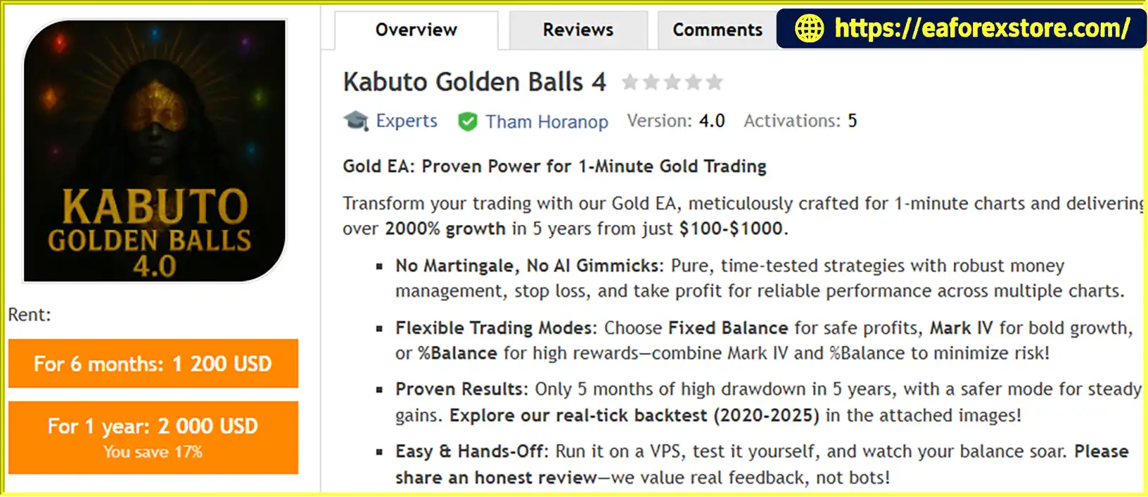 Kabuto Golden Balls 4 EA MT5 Overview