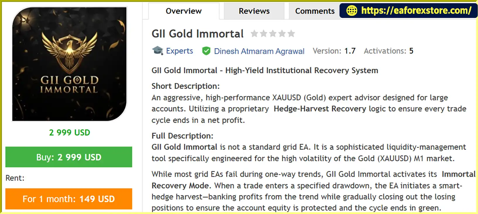 GII Gold Immortal EA MT5 Overview