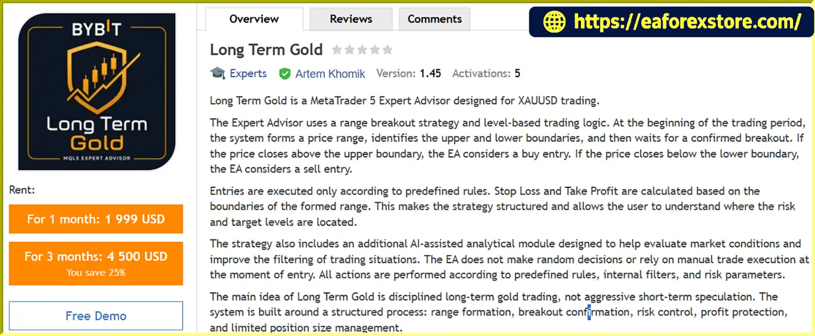 Long Term Gold EA MT5 Overview