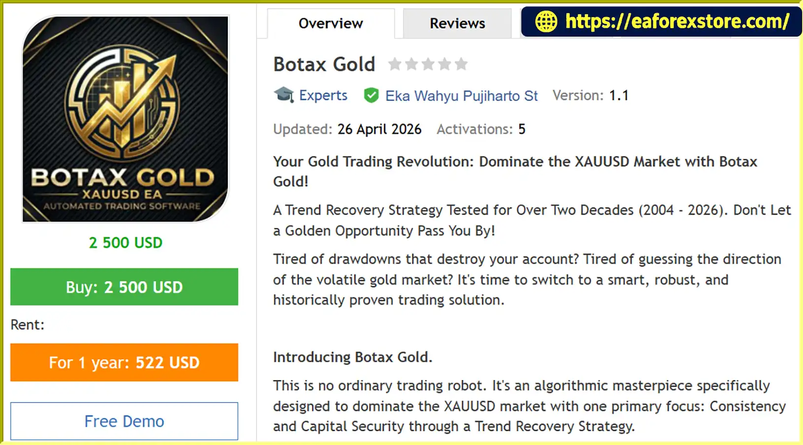 Botax Gold EA MT5 Overview