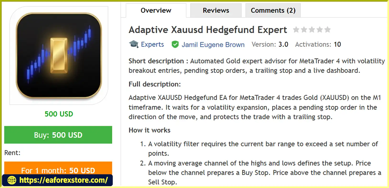 Adaptive Xauusd Hedgefund Expert EA MT4 Overview
