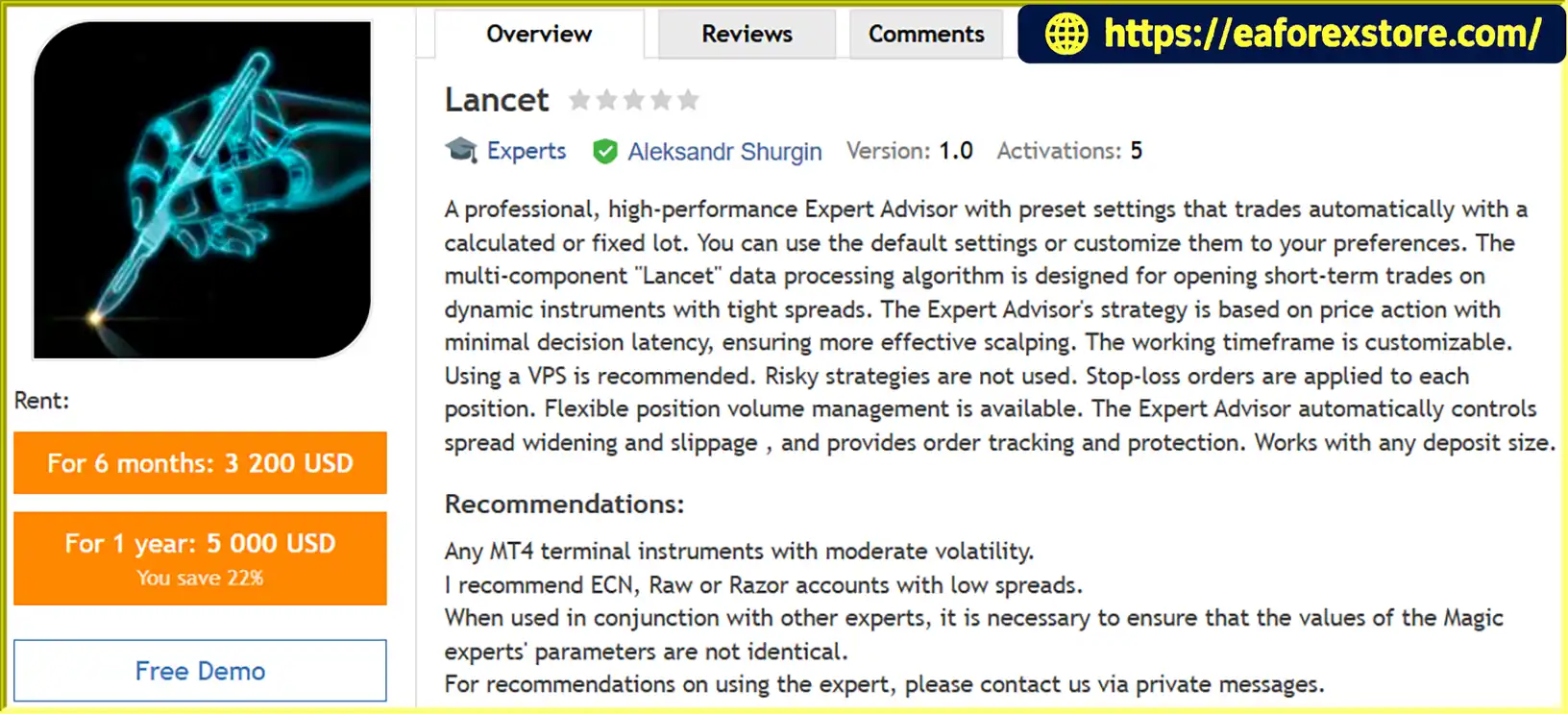 Lancet EA MT4 Overview